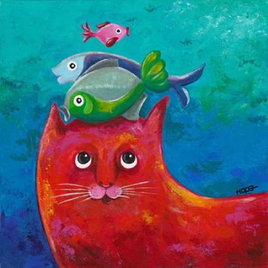 Funny Kitty and Fish Canvas Art - Hope (24 x 24)