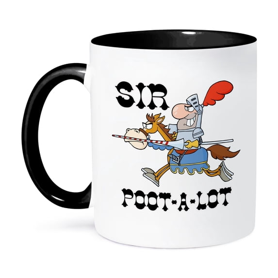 3dRose, Funny Knight Sir Poot A Lot, 15oz Two-Tone Black Mug