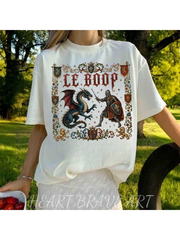 Funny Knight and Dragon, Persian Le Boop Dragon, Medieval Renaissance Fair, Vintage Medieval Manuscript Shirt