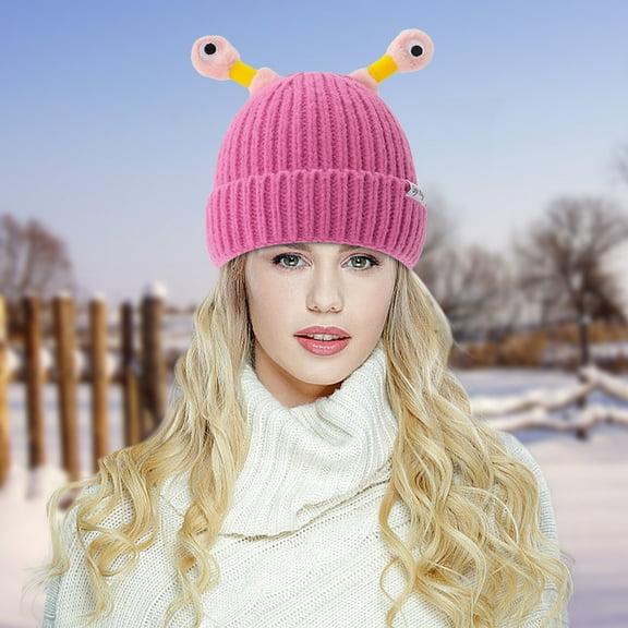 Funny Knitted Wool Hat with Retractable Flashing Eyes & Antennas - Warm Cotton Beanie for Women & Men, Cute Streetwear Accessory