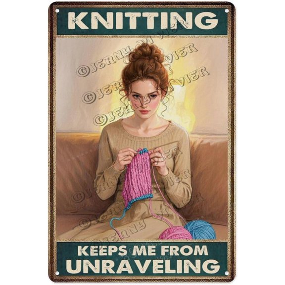 Funny Knitting Because Murder Is Wrong Tin Sign 12x16 Inches, Retro Aluminum Wall Art for Craft Lovers, Gift for Yarn Lovers, Sewers, & DIY Creators