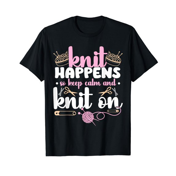 Funny Knitting Themed T-Shirt for Moms - 'Knit Happens' Graphic Design