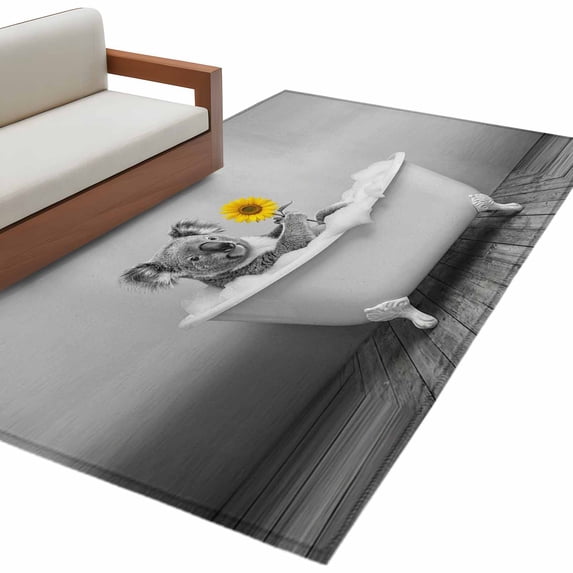 Funny Koala Area Rugs Collection 3'x5', Cute Art Vintage Lovely Animals on Bathtub Non Slip Indoor Rectangle Throw Runner Rug Floor Mat Carpet for Living Room Dining Table Bedroom Nursery
