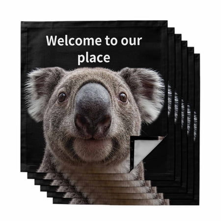 Funny Koala Cloth Napkins, Welcome To OUR Place Modern Retro Washable and Reusable Dinner Napkins Set of 6, Table Napkin for Kitchen Party Birthday Wedding Hotel Housewarming 20"x20"