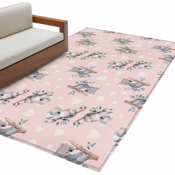 Funny Koala Kitchen Runner Rug 2.7x5 Washable Runners for Hallway Non Slip Rustic Cute Animals Leaves Modern Minimalist Pink Large Area Rug Carpet for Bathroom Laundry Entryway Bedroom Living Room