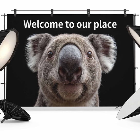 Funny Koala Photography Backdrop 7x5FT, Welcome to Our Place Photo Backdrops, Background for Photography Studio Photo Studio Background, Back Drop for Photoshoot