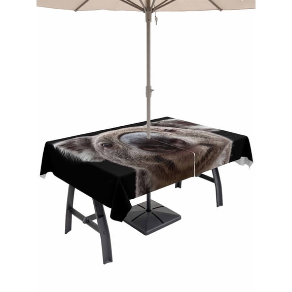 Funny Koala Rectangle Outdoor Tablecloth with Umbrella Hole Welcome to Our Place 60x84 Inch Waterproof Table Cover Zippered Table Cloth for Garden Patio