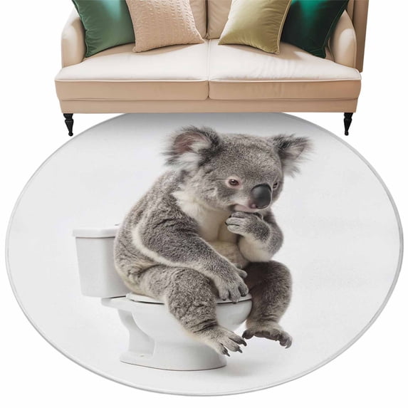 Funny Koala Round Area Rugs Collection 7', Cute Art Fun Lovely Animals on Toilets Non Slip Indoor Circular Throw Runner Rug Floor Mat Carpet for Living Room Dining Table Bedroom Nursery