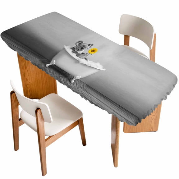 Funny Koala Table Cloths for 8 Foot Rectangle Tables, Cute Art Vintage Lovely Animals on Bathtub Patio Waterproof Elastic Fitted Tablecloths, Washable Rectangular Table Cover for Camping