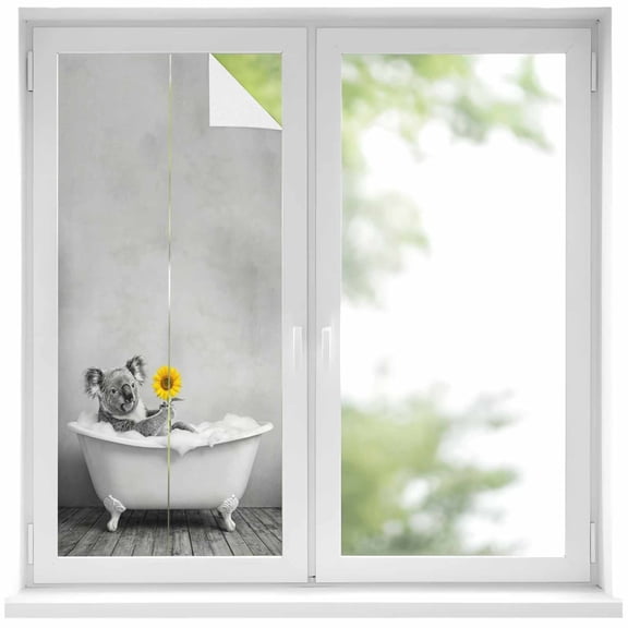 Funny Koala Window Privacy Film, Cute Art Vintage Lovely Animals on Bathtub Static Cling UV Sun Blocking Heat Control Window Tint Day and Night, Non-Adhesive One Way Privacy Cover 17.7''x39.3''