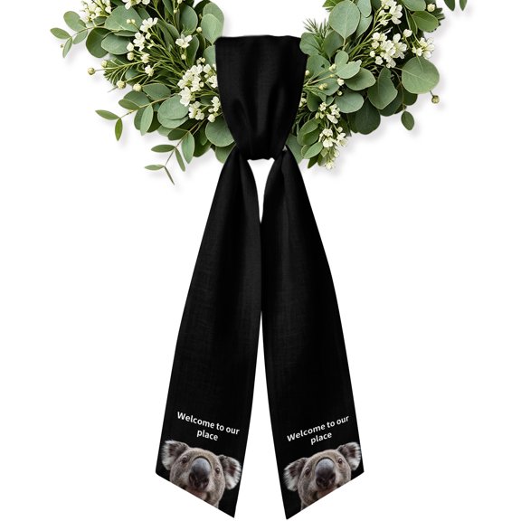 Funny Koala Wreath Sash for Front Door, Welcome To OUR Place Modern Retro Wreath Bow Holiday Garland Ribbon Wreath Accessories for Home Yard Porch Doorway Fall Christmas Decorations Gifts