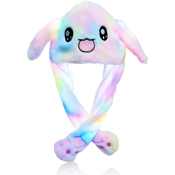 Funny LED Plush Rabbit Hat Ear Moving Jumping Hats Cute Bunny Hat Cap for Women Girls Cosplay Party Holiday