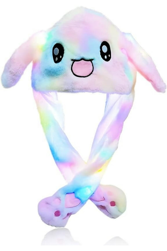 Funny LED Plush Rabbit Hat Ear Moving Jumping Hats Cute Bunny Hat Cap for Women Girls Cosplay Party Holiday
