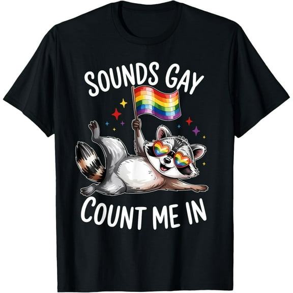 Funny LGBT Ally Raccoon Holding a Rainbow Flag LGBT Support T-Shirt Tops Tee