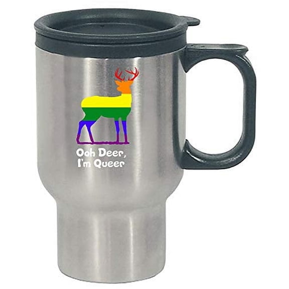 Funny LGBT - Ooh Deer I'm Queer - Pride Community Love Humor - Stainless Steel Travel Mug