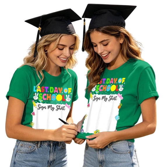 Funny Last Day of School T Shirt for Adults - Sign My Shirt Autograph Graduation Tee for Teachers Parents End of Year Class Party