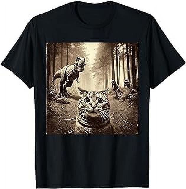Funny Last Selfie Of Cat Before T-Rex Attack Hilarious Cat T-Shirt ...