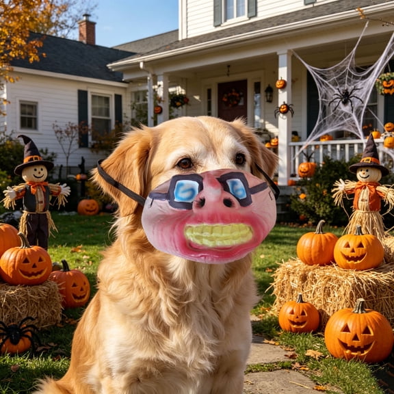 Funny Latex Dog Muzzle Adjustable Hilarious Half Face Puppy Mouth Guard with Elastic Strap for Small Medium Dogs Halloween Party Photo Prop