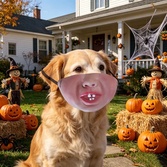 Funny Latex Dog Muzzle Adjustable Hilarious Half Face Puppy Mouth Guard with Elastic Strap for Small Medium Dogs Halloween Party Photo Prop