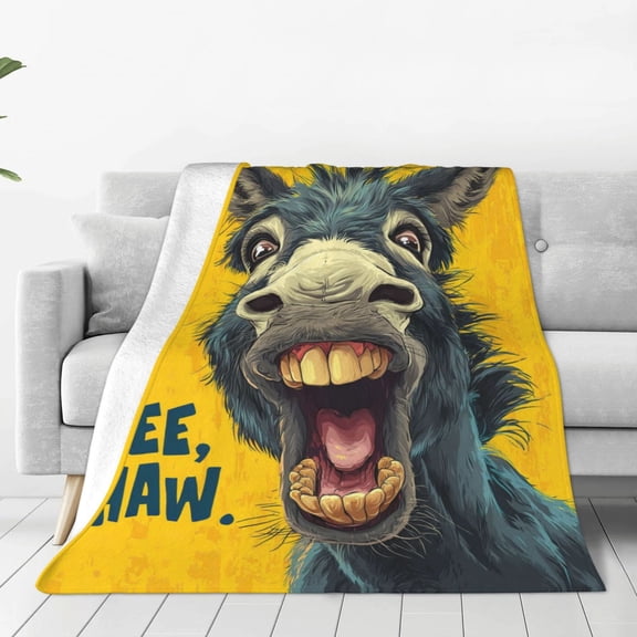 Funny Laughing Donkey Throw Blanket, Hee Haw Face Art, Ultra-Soft Flannel Fleece, Adult Novelty Gag Gift for Dads and Friends 50x40