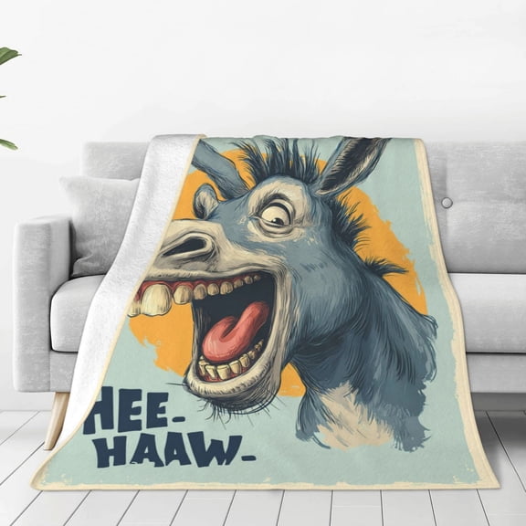 Funny Laughing Donkey Throw Blanket, Hee Haw Face Art, Ultra-Soft Flannel Fleece, Adult Novelty Gag Gift for Dads and Friends 80x60