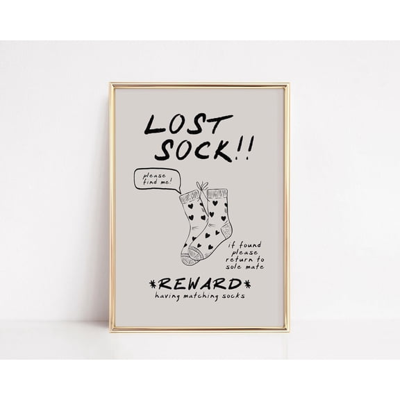 Funny Laundry Art Lost Sock Sign Closet Wall Art Print Laundry Room Decor, Poster Only