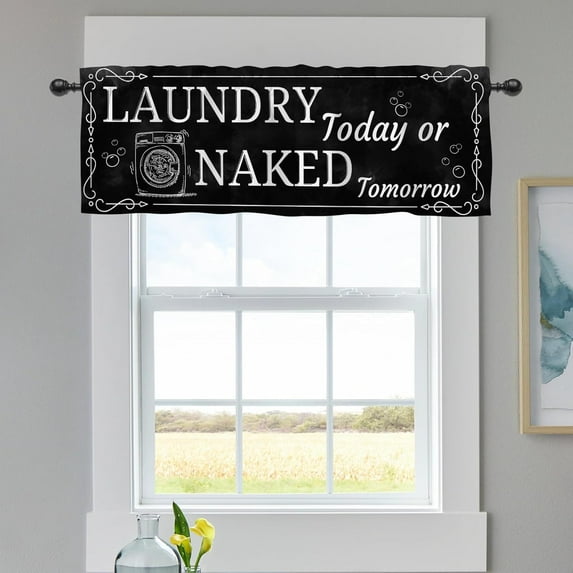 Funny Laundry Room Curtains Valance for Windows, Black Vintage Farmhouse Short Half Door Topper Rod Pocket, Laundry Today or Na k ed Tomorrow Quotes Home Living Room Bedroom Decor 54
