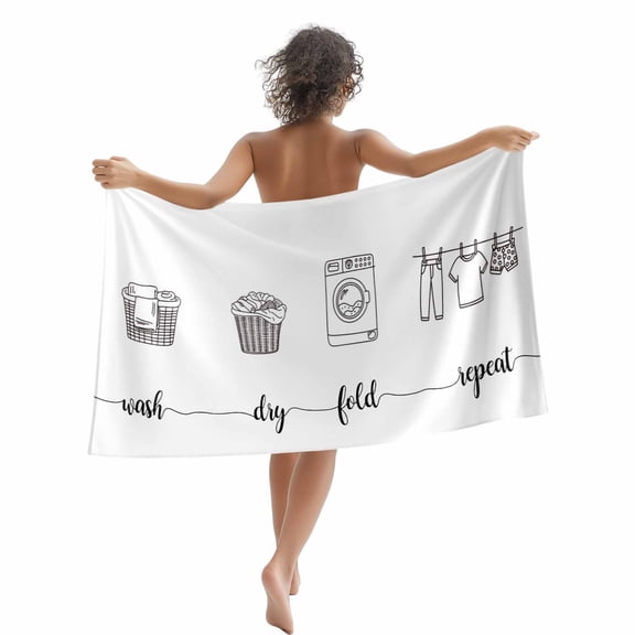 Funny Laundry Room Guide Beach Towels Blanket Soft&Absorbent Quick Dry Microfiber Wash Dry Fold Repeat Pool Towels for Swimming ,Yoga, Sports, Gym, Camping,Large 35X70in,