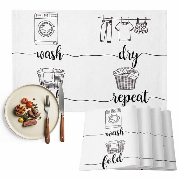 Funny Laundry Room Guide Placemats Set of 12, Wash Dry Fold Repeat Table Mats Washable Heat-Insulation Non-Slip Place Mats for Kitchen Dinner Table Indoor Outdoor Decor,13x19 Inch