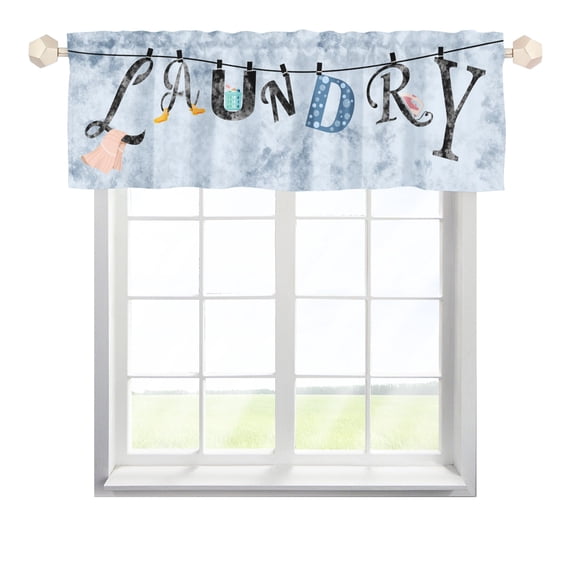 Funny Laundry Room Kitchen Curtain Valance 54''x18'' Washing Clothes Laundry Rod Pocket Short Curtains Farmhouse Style Small Window Drape for Living Room Bedroom Bathroom Laundry Home Decor