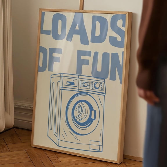 Funny Laundry Room Print: Minimalist Blue Washing Machine Art UNFRAMED PAPER POSTER, Home Decor, Vintage Gift, Living Room Dercor