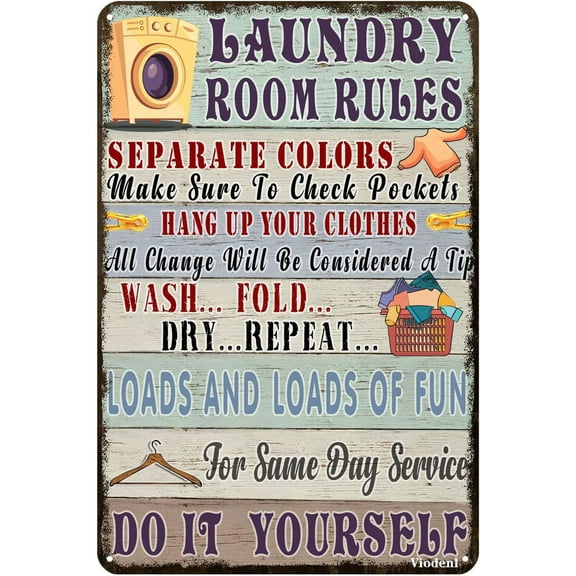Funny Laundry Room Rules Metal Tin Sign Vintage Wall Art Decor for Bathroom Home Washroom 12x8 Inches