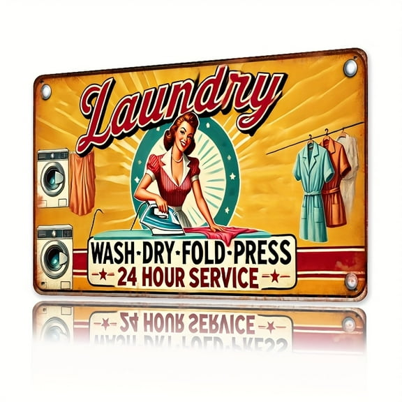 Funny Laundry Room Rules Sign 24 Hours Laundry Room Decors Retro Metal Tin Signs - Vintage Iron Sign for Commercial Home Cafes Homes Bars Funny Door Art Wall Decor 8"x6"