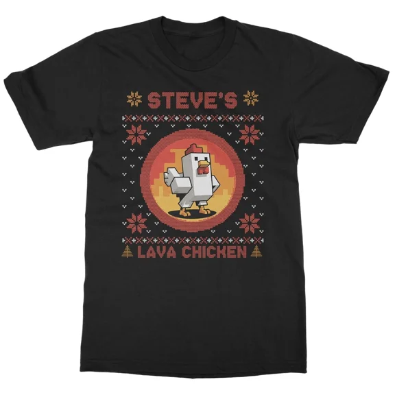 Funny Lava Chicken Pixel Game Ugly Christmas Unisex T-Shirt, S-5XL