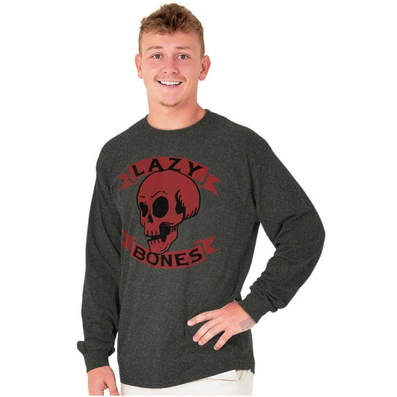 Funny Lazy Bones Skull Pun Humor Long Sleeve TShirt Men Women Brisco Brands 3X