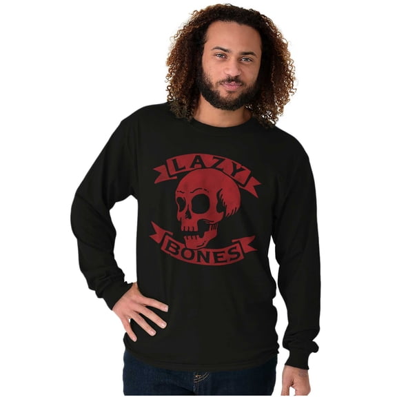 Funny Lazy Bones Skull Pun Humor Long Sleeve TShirt Men Women Brisco Brands X