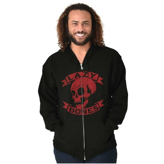 Funny Lazy Bones Skull Pun Humor Unisex Fleece Graphic Zip Up Hoodie Brisco Brands 4X