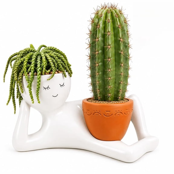 Funny Lazy Person Succulent Planter - Dual-Spot Decorative Resin Flower Pot for Indoor Plants, Cute Desktop Succulent & Cactus Display, Unique Gift