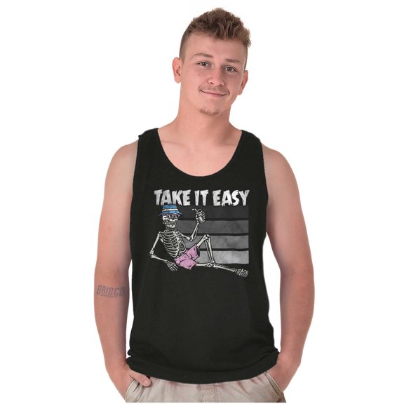 Funny Lazy Skeleton Take It Easy Tank Top T Shirts Men Women Brisco Brands S