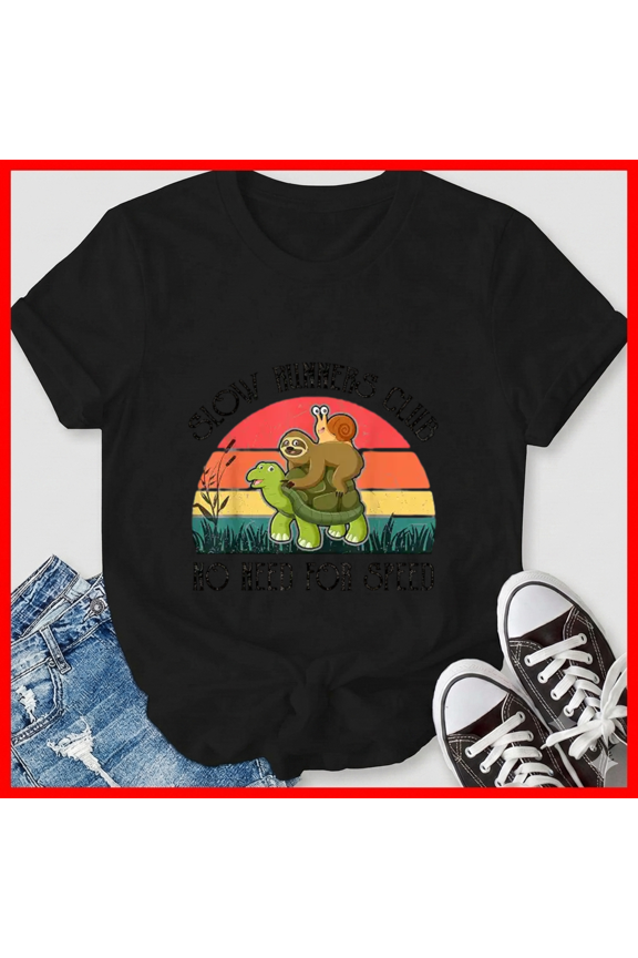 Funny Lazy Sloth Snail Riding Turtle Slow Runners Club Humor Meme Unisex T-Shirt, up to size 5XL