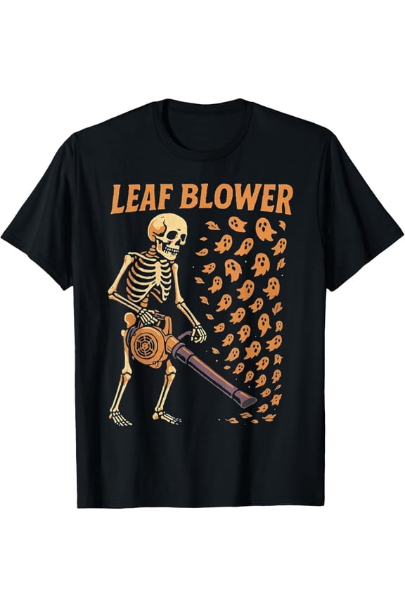 Funny Leaf Blower Fall Costume Couple Halloween Skeleton T-Shirt