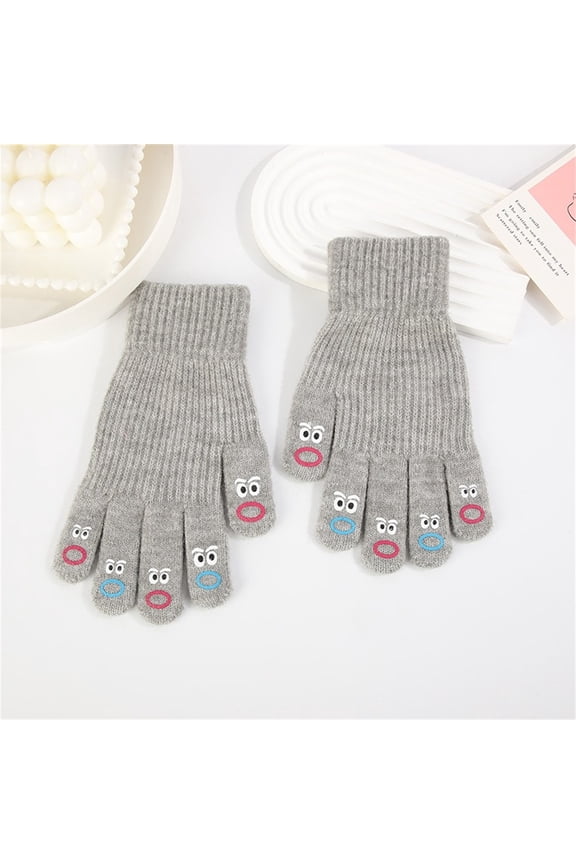 Funny Leakage-Proof Finger Gloves - Pair of Touchscreen Stretch Knitted Warm Windproof Mittens, Solid Color, for Men and Women, Perfect for Winter and Outdoor Activities, Durable Comfortable Gray