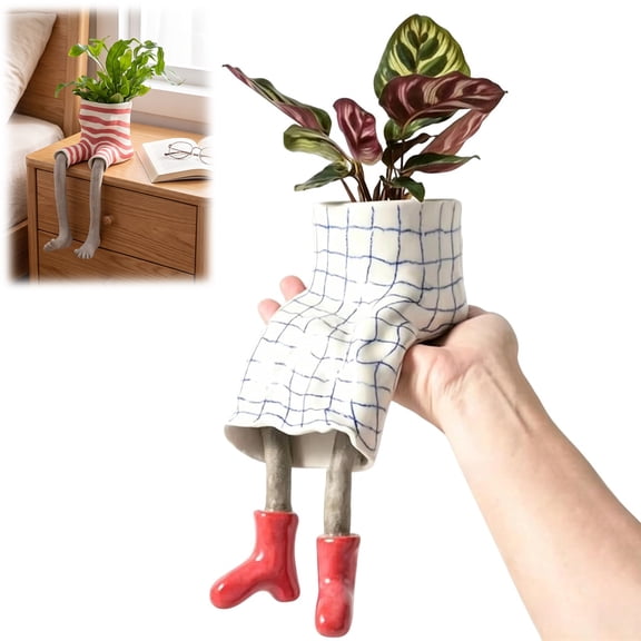 Funny Leggy Planter Set, Creative Sitting Human Shaped Resin Planter with Legs, Cute Leggy Pot for Home Decor (Rainy Day)