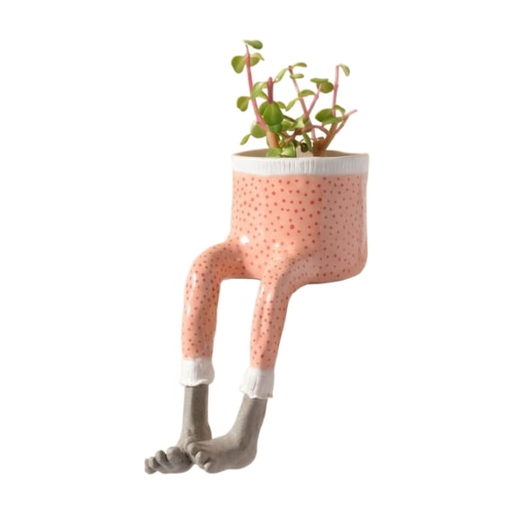 Funny Leggy Pot Planter, White Striped Pants Character Plant Pot for Succulents Plants Live, Indoor Outdoor Plants Shelf Decor