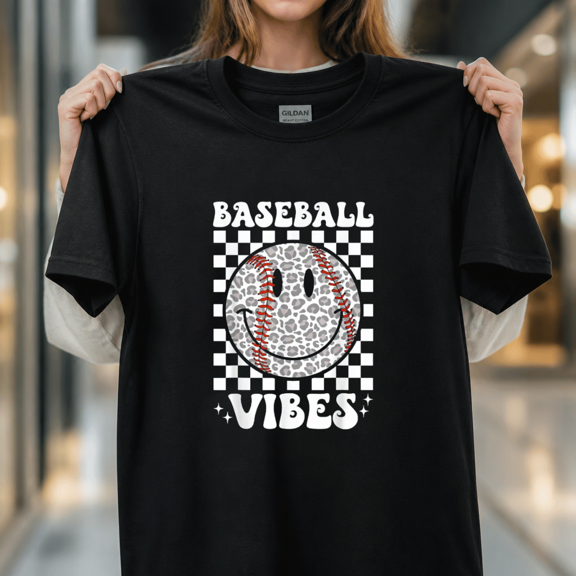 Funny Leopard Baseball Vibes Game Day Softball Life Mom Unisex T-Shirt, S-5XL