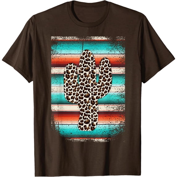 Funny Leopard Cactus Serape Cactus print Turquoise Unisex T-Shirt for Men Women Kids Toddler,Dark Chocolate Color,Size YM