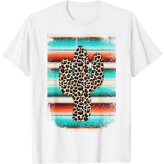 Funny Leopard Cactus Serape Cactus print Turquoise Unisex T-Shirt for Men Women Kids Toddler,White Color,Size YM
