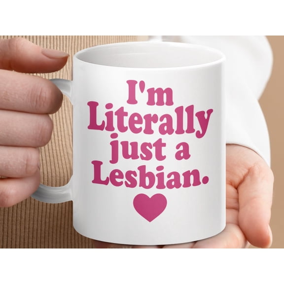 Funny Lesbian Pride Mug: LGBTQ Coffee Cup with Rainbow Design