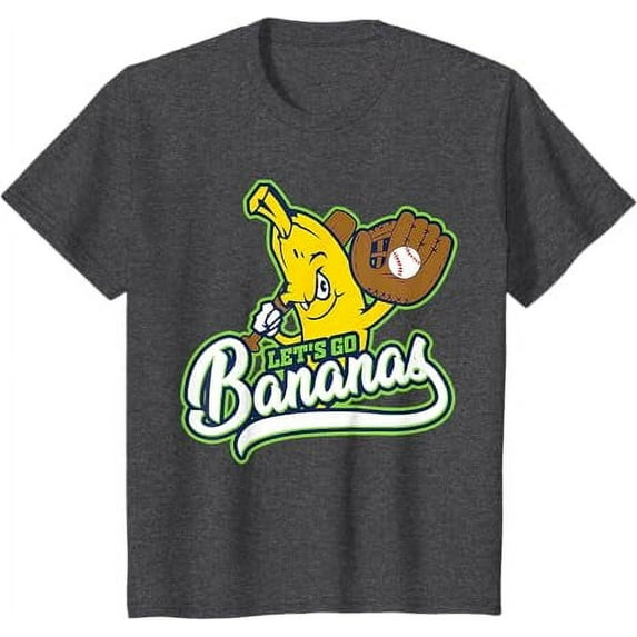 Funny Let's Go Bananas Baseball Shirt Cute Banana Youth T-Shirt For Boy Girl Kids Toddler, Dark Heather Color, Short Sleeve Tee, Size XS