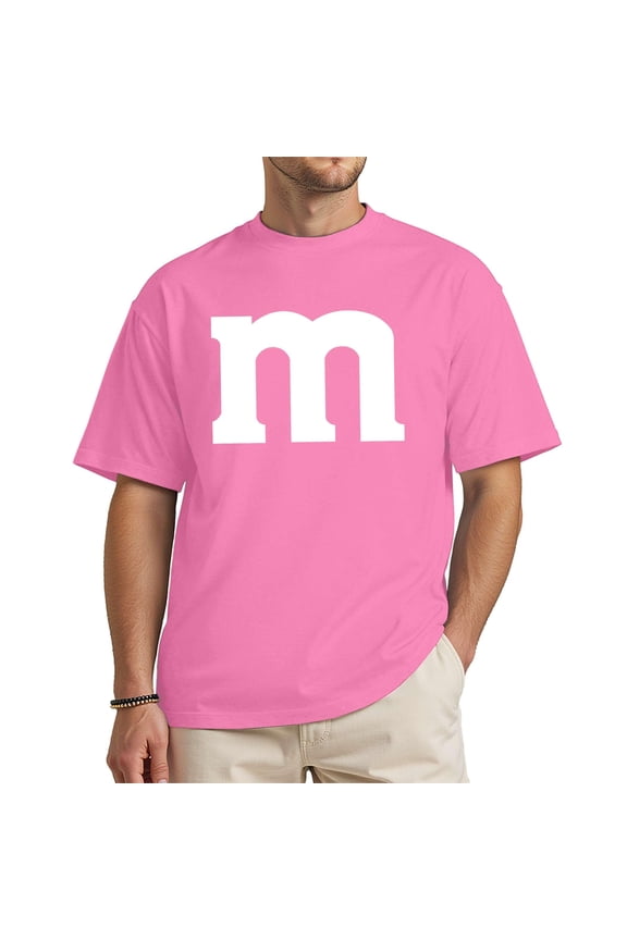Funny Letter M Halloween Shirt, Unisex Costume Tee, Graphic T-Shirt for Adults & Teens, Azalea, Medium